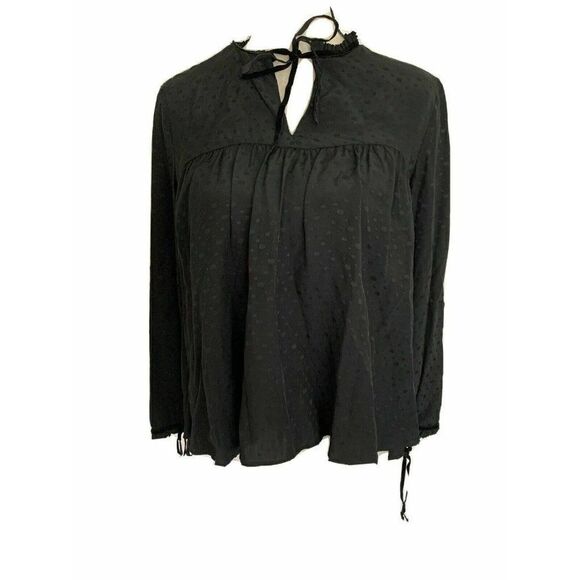 Zara Womens Solid Black Polka Dot Long Sleeve Oversized Top Blouse Xs - Picture 1 of 7